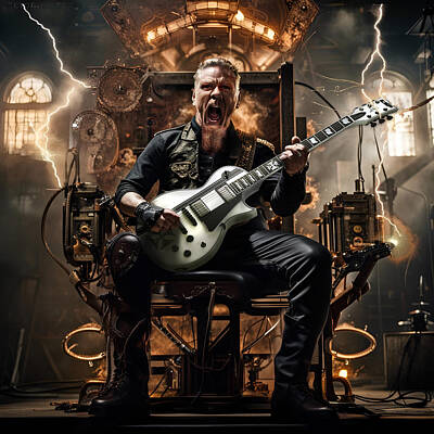 Best Sellers - Steampunk Royalty Free Images - James Hetfield Ride the Lightning Steampunk Royalty-Free Image by Mal Bray