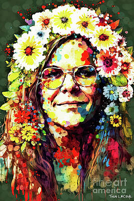 Rock And Roll Royalty-Free and Rights-Managed Images - Janis Joplin Portrait by Tina LeCour