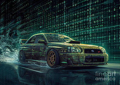 Recently Sold - Transportation Paintings - Japan car digital numbers Subaru WRX STI by Lowell Harann