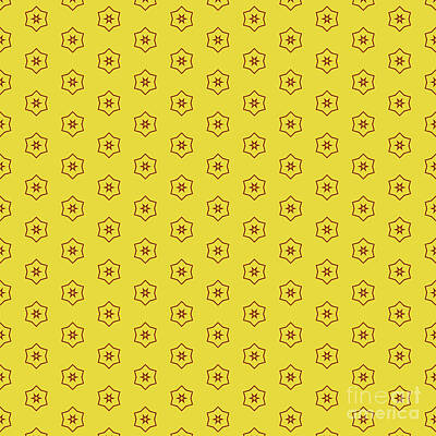 Royalty-Free and Rights-Managed Images - Japanese Cubic Flower Pattern In Golden Yellow And Chestnut Brown n.0674 by Holy Rock Design