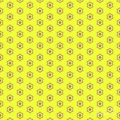Royalty-Free and Rights-Managed Images - Japanese Cubic Flower Pattern In Sunny Yellow And Iris Purple n.1049 by Holy Rock Design