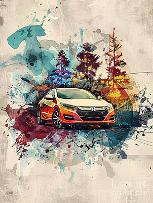 Surrealism Painting Rights Managed Images - Japanese Racing Car Decor Honda CR-Z car Lover Gift, Car Guy Gift Royalty-Free Image by Tommy Mcdaniel
