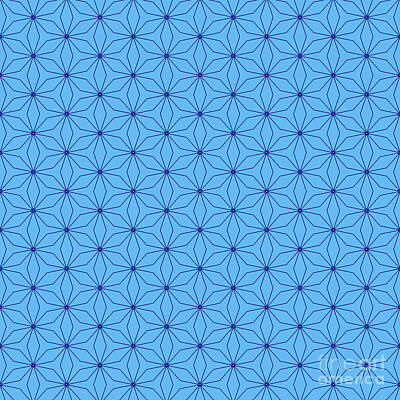 Royalty-Free and Rights-Managed Images - Japanese Snowflake Isometric Grid Pattern In Summer Sky And Ultramarine Blue n.0925 by Holy Rock Design