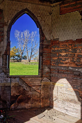 Miami - Jarring Juxtaposition - play of light and shadow on walls ofabandoned Hurricane Lutheran Church, ND by Peter Herman