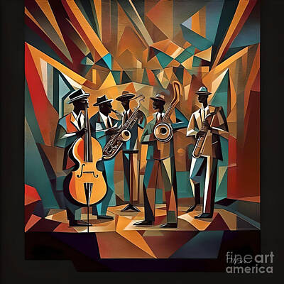 Jazz Digital Art - The Jazz Band 04 by Myra Bernard