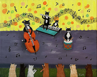 Jazz Paintings - Jazz Cats by Karen Zuk Rosenblatt