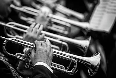 Musicians Royalty Free Images - Jazz Trumpets, Black and White Wall Art, Music wall art. Digital Download, Jazz Musicians Art, Music Room Art, Jazz Music Wall Art, Royalty-Free Image by Michael Dechev