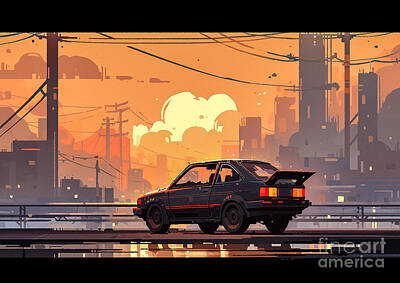 City Scenes Drawings - JDM car Honda City Turbo II 2 by Destiney Sullivan