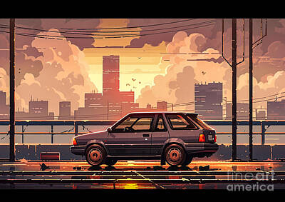 City Scenes Drawings - JDM car Honda City Turbo II 3 by Destiney Sullivan