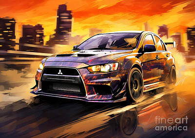 Cities Paintings - JDM car Mitsubishi Lancer Evolution X MR by Lowell Harann