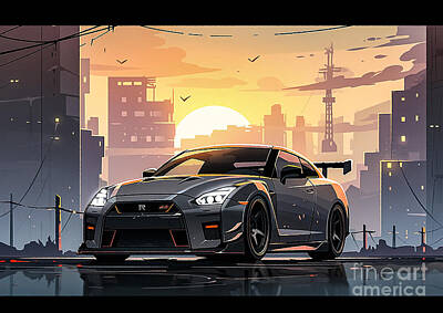 City Scenes Drawings - JDM car Nissan Skyline GT-R 2 by Destiney Sullivan