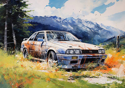 Recently Sold - Abstract Skyline Drawings - JDM Nissan Skyline R31 GTS-R Racing Heritage Amidst Natural Tranquility by Lowell Harann
