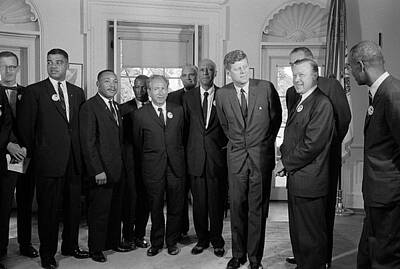 Vintage State Flags Royalty Free Images - JFK Meeting With Civil Rights Leaders - Oval Office - 1963 Royalty-Free Image by War Is Hell Store