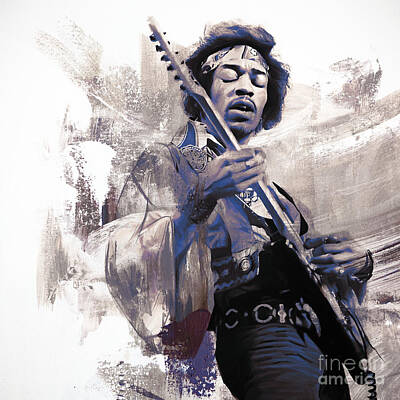 Rock And Roll Paintings - Jimi Hendrix art 3e by Gull G