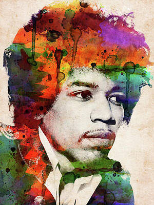 Musicians Digital Art Royalty Free Images - Jimi Hendrix colorful watercolor portrait Royalty-Free Image by Mihaela Pater
