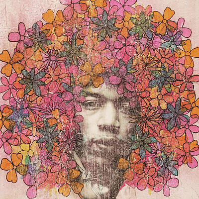Musician Paintings - JIMI HENDRIX Flower Child Abstract by Lynnie Lang