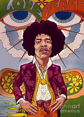 Rock And Roll Digital Art - Jimi Hendrix portrait  by Master Lip