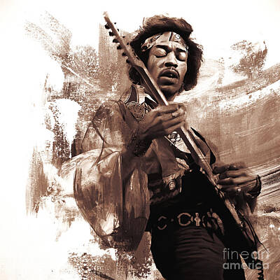 Music Paintings - Jimi Hendrix the rock and roll  by Gull G