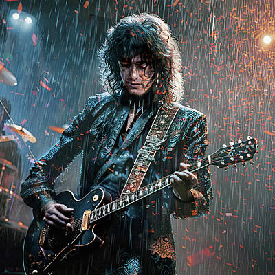 Musician Digital Art - Jimmy Page The Rain Song by Mal Bray