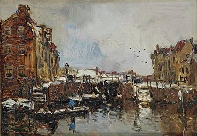 Modern Man Classic London - Johan Hendrik van Mastenbroek  bij winter a view of Schiedam in winter by Artistic Rifki