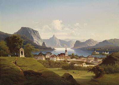 Martini Paintings - Johann Wilhelm Jankowsky Blick auf Gmunden mit Schloss Orth by Padre Martini by MotionAge Designs