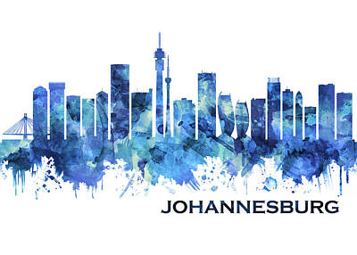 Abstract Skyline Mixed Media - Johannesburg South Africa Skyline Blue by NextWay Art