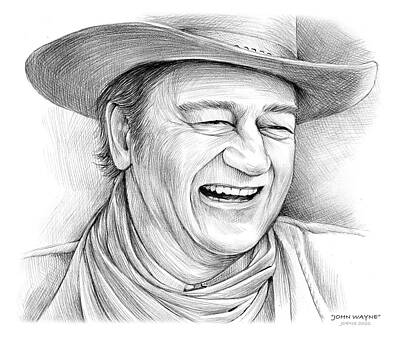 Actors Drawings - John Wayne - pencil sketch by Greg Joens