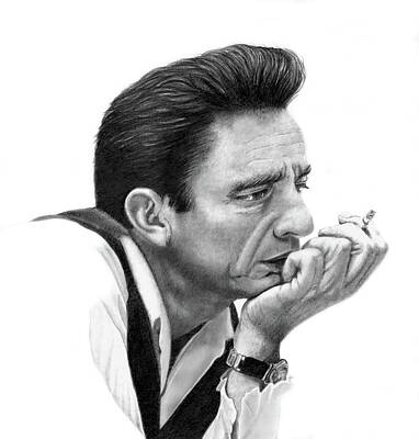 Actors Drawings - Johnny Cash by Paul Stowe
