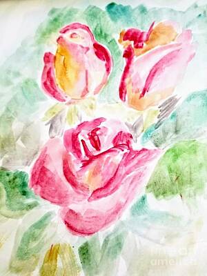 Roses Paintings - JoJos Flowers by Rose Elaine