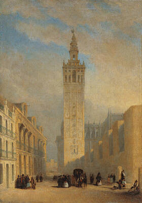 Patriotic Signs - Jose Dominguez Becquer Seville 1805 - Seville 1845 The Giralda Viewed From The Calle Placentines C.  by Artistic Rifki
