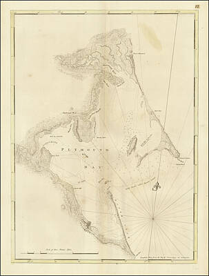 Landmarks Drawings - Joseph Frederick Wallet Des Barres Title Plymouth Bay, Cape Cod Bay, Duxbury Bay 1781 by Joseph Frederick