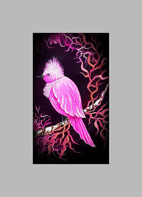 Mother And Child Animals - Joy pretty pink bird on grey by Angela Whitehouse