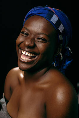 Black And White Flower Photography - Joyous Woman by Kwakye Godfred