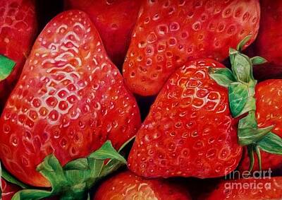 Food And Beverage Drawings - Juicy Strawberries  by Jessica Mincy