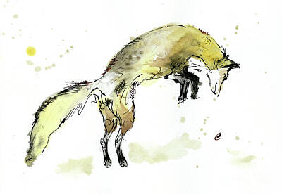 Mammals Drawings - Jumping fox by Ang El