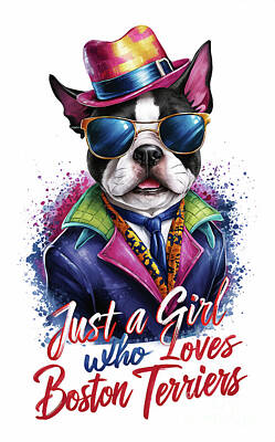 Cities Rights Managed Images - Just a Girl Who Loves Boston Terrier - Boston Terrier Lover - Boston Terrier funny - cute animal Royalty-Free Image by Rhys Jacobson