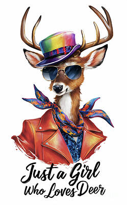 Mammals Digital Art - Just a Girl Who Loves Deer - Deer Lover - Deer funny - cute animal by Rhys Jacobson