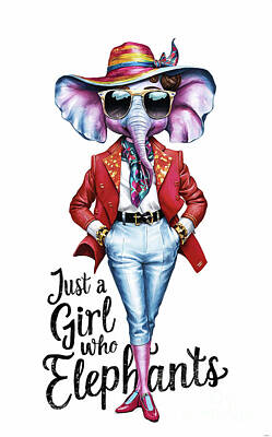 Animals Digital Art Rights Managed Images - Just a Girl Who Loves Elephants - Elephants Lover - Elephants funny - cute animal Royalty-Free Image by Rhys Jacobson