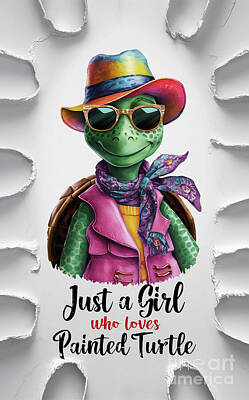 Reptiles Royalty-Free and Rights-Managed Images - Just a Girl Who Loves Painted Turtle - Painted Turtle Lover - Painted Turtle funny - cute animal by Rhys Jacobson