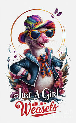 Animals Digital Art - Just a Girl Who Loves Weasels - Weasels Lover - Weasels funny - cute animal by Rhys Jacobson