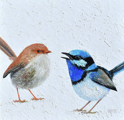 Amy Hamilton Animal Collage Rights Managed Images - Just between you and me - superb fairy wrens Royalty-Free Image by Jan Matson
