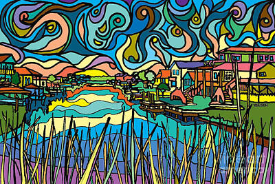 Abstract Landscape Drawings - Kaleidoscopic Canal by Robert Yaeger