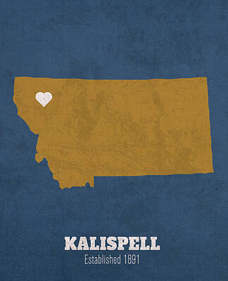 City Scenes Mixed Media - Kalispell Montana City Map Founded 1891 Montana State Color Palette by Design Turnpike