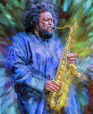 Musicians Mixed Media Royalty Free Images - Kamasi Washington Musician Royalty-Free Image by Mal Bray
