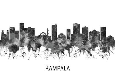 Abstract Landscape Mixed Media - Kampala Skyline BW by NextWay Art