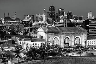 Football Photos - Kansas City Championship Skyline in Black and White by Gregory Ballos