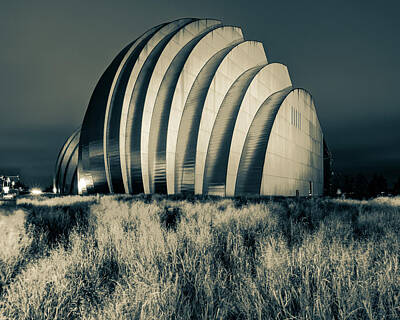 Football Royalty-Free and Rights-Managed Images - Kansas City Landscape of The Kauffman Center - Sepia by Gregory Ballos