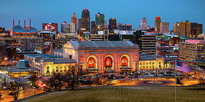 Sports Royalty-Free and Rights-Managed Images - Kansas City Skyline Of Football Victory Panorama by Gregory Ballos