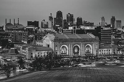 Football Photos - Kansas City Skyline of Champions - Black and White by Gregory Ballos