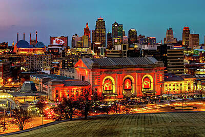 Football Photos - Kansas City Victory Skyline in Bold Red and Gold by Gregory Ballos